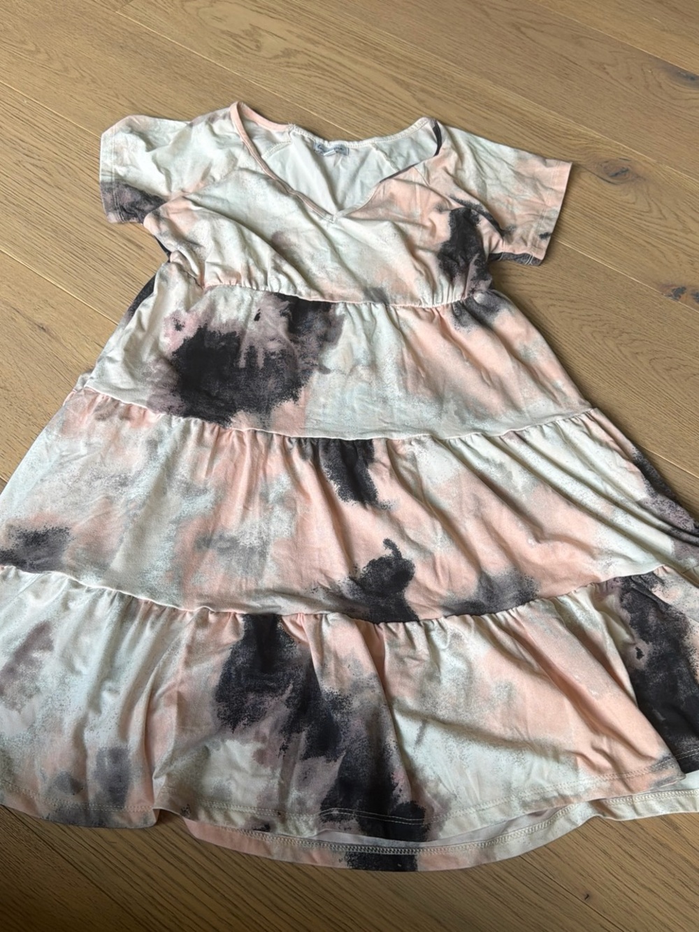 Women’s Pink and Black Tiered Tie-Dye Dress